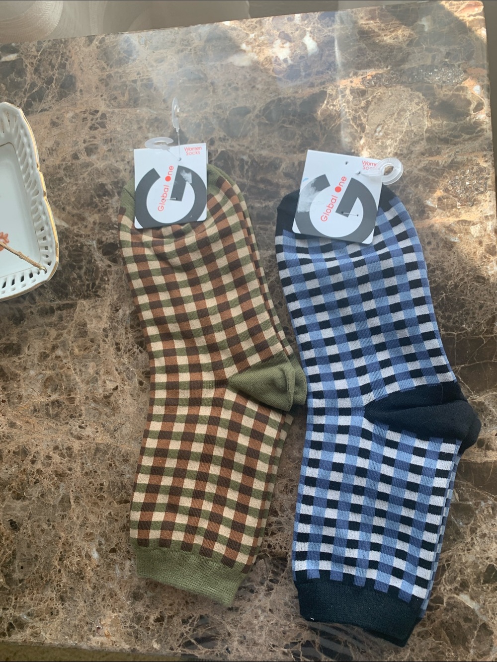 G by Global One Checked Ankle Socks Duo — Brown & Blue